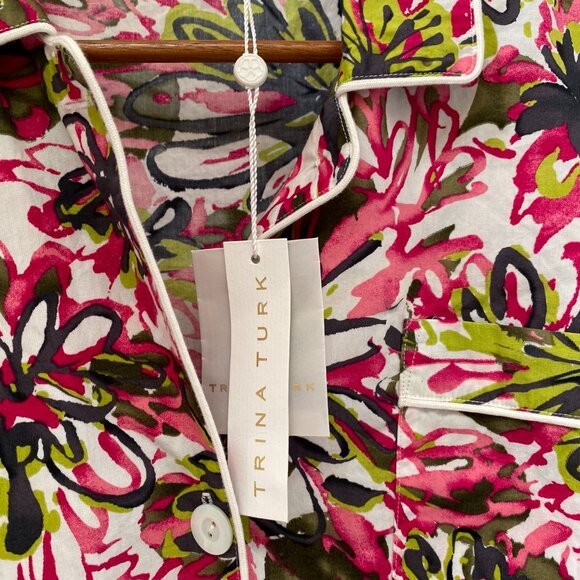 NWT Trina Turk Womens 100% Cotton Pajama PJ Top Floral Button Up Collared Comfy - Picture 4 of 10